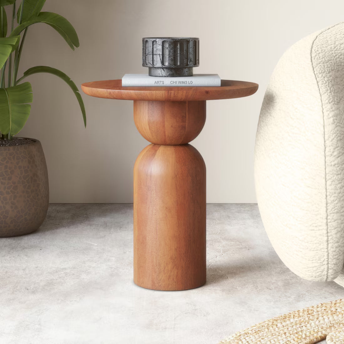 Solid Wood Side Table In Red Cedar Finish