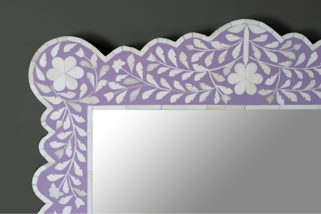 Lavender Bloom Carved Inlay Wall Mirror