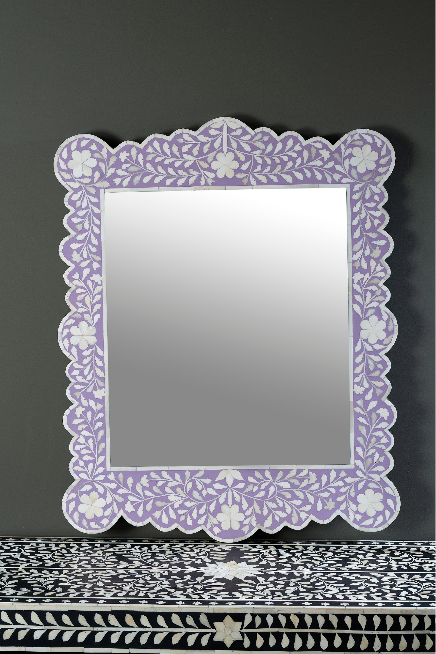 Lavender Bloom Carved Inlay Wall Mirror