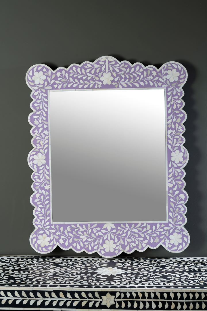 Lavender Bloom Carved Inlay Wall Mirror