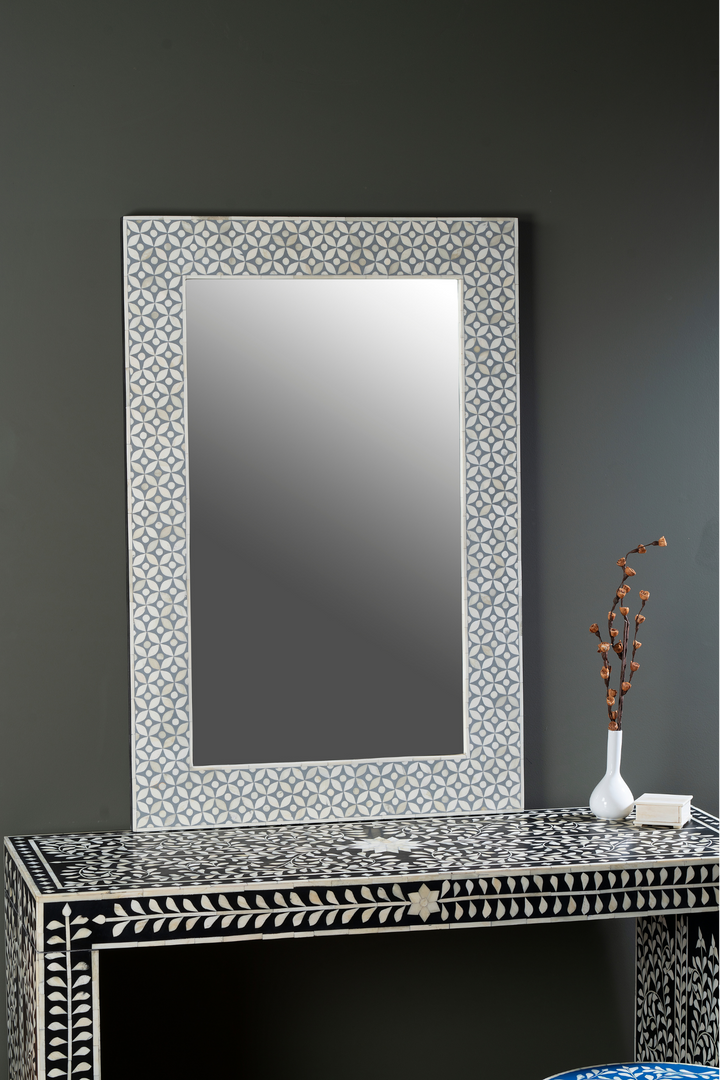 Grey Geo Inlay Rectangular Wall Mirror