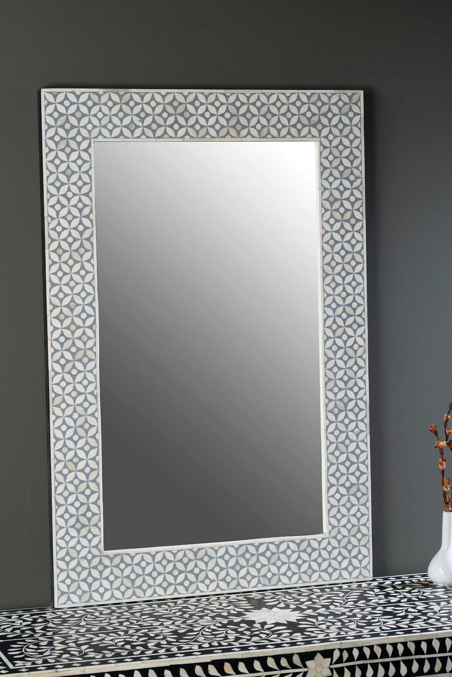 Grey Geo Inlay Rectangular Wall Mirror