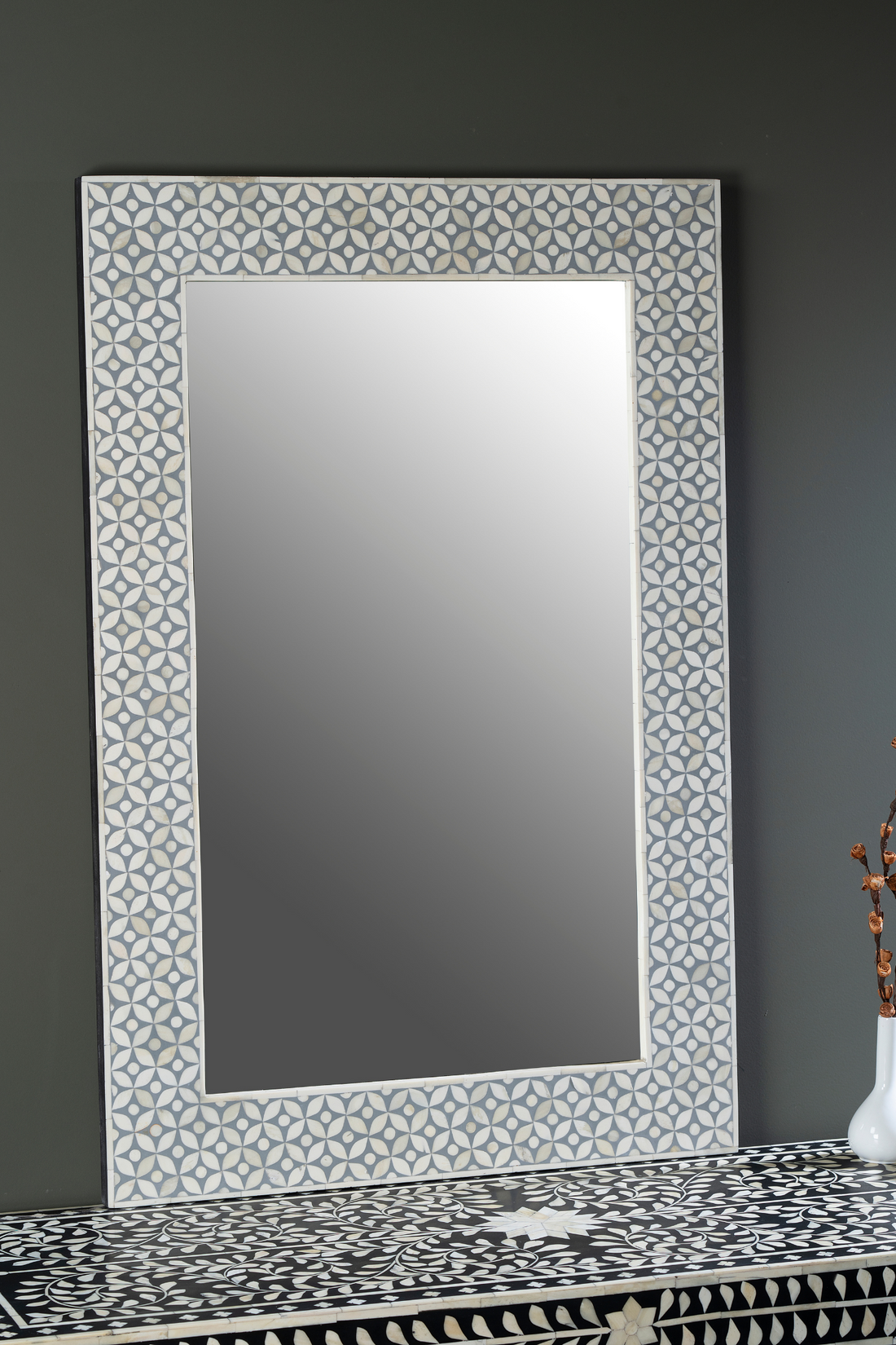Grey Geo Inlay Rectangular Wall Mirror