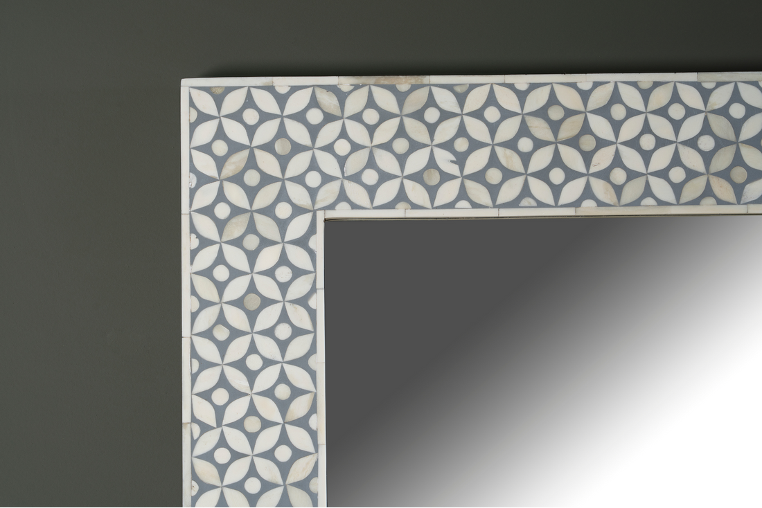 Grey Geo Inlay Rectangular Wall Mirror