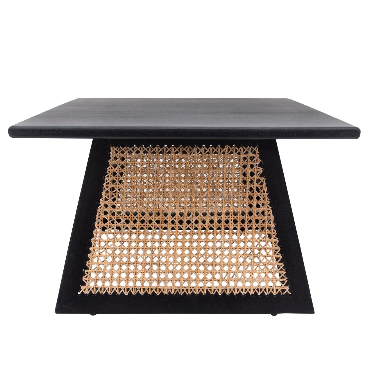 Black and Beige Mesh Mango Wood Square Coffee Table