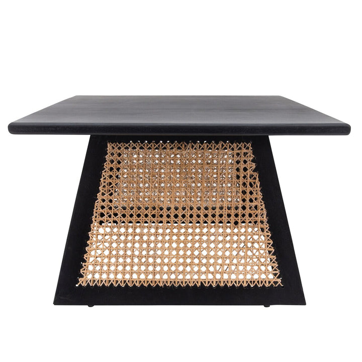 Black and Beige Mesh Mango Wood Square Coffee Table