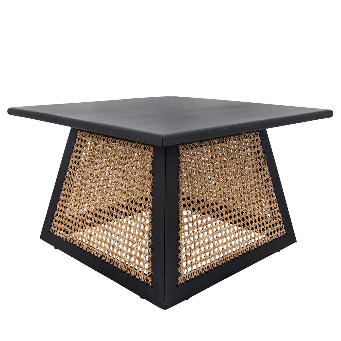 Black and Beige Mesh Mango Wood Square Coffee Table