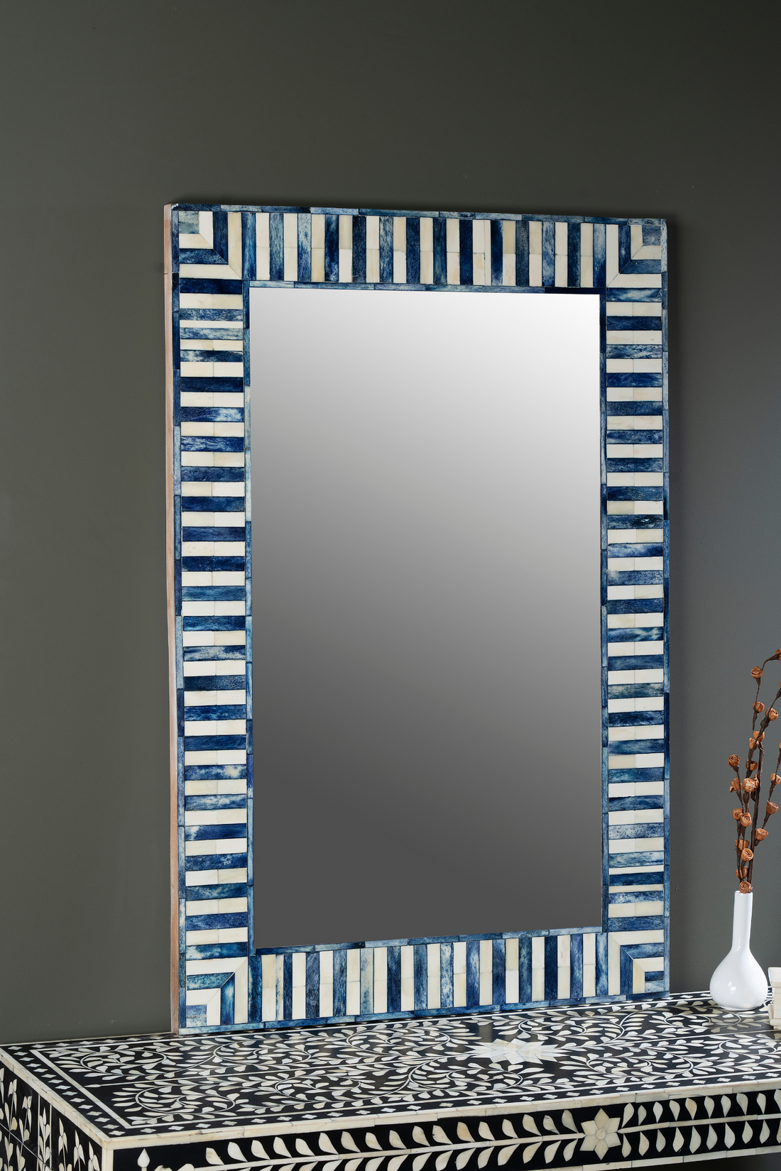 Indigo Stripe Inlay Rectangular Wall Mirror