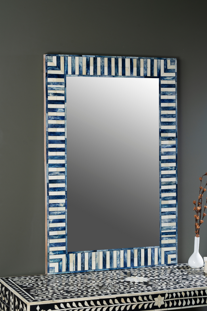 Indigo Stripe Inlay Rectangular Wall Mirror