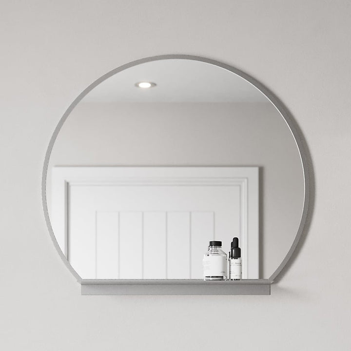Round Chrome Bathroom Mirror with Shelf