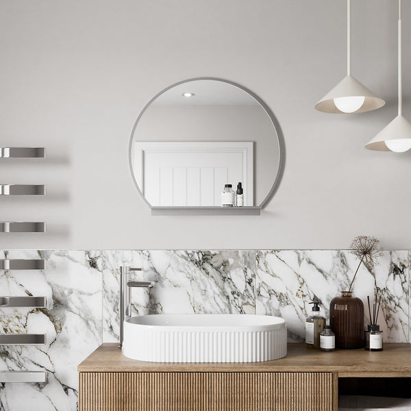 Round Chrome Bathroom Mirror with Shelf