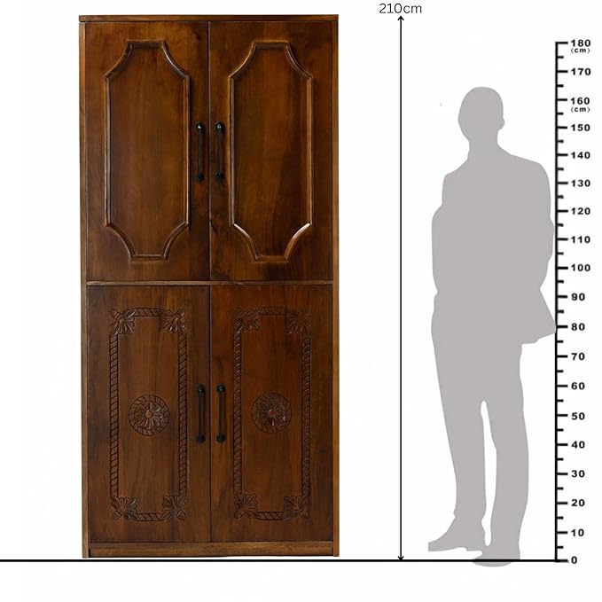 Handcrafted Solid Mango Wood Carving Wardrobe