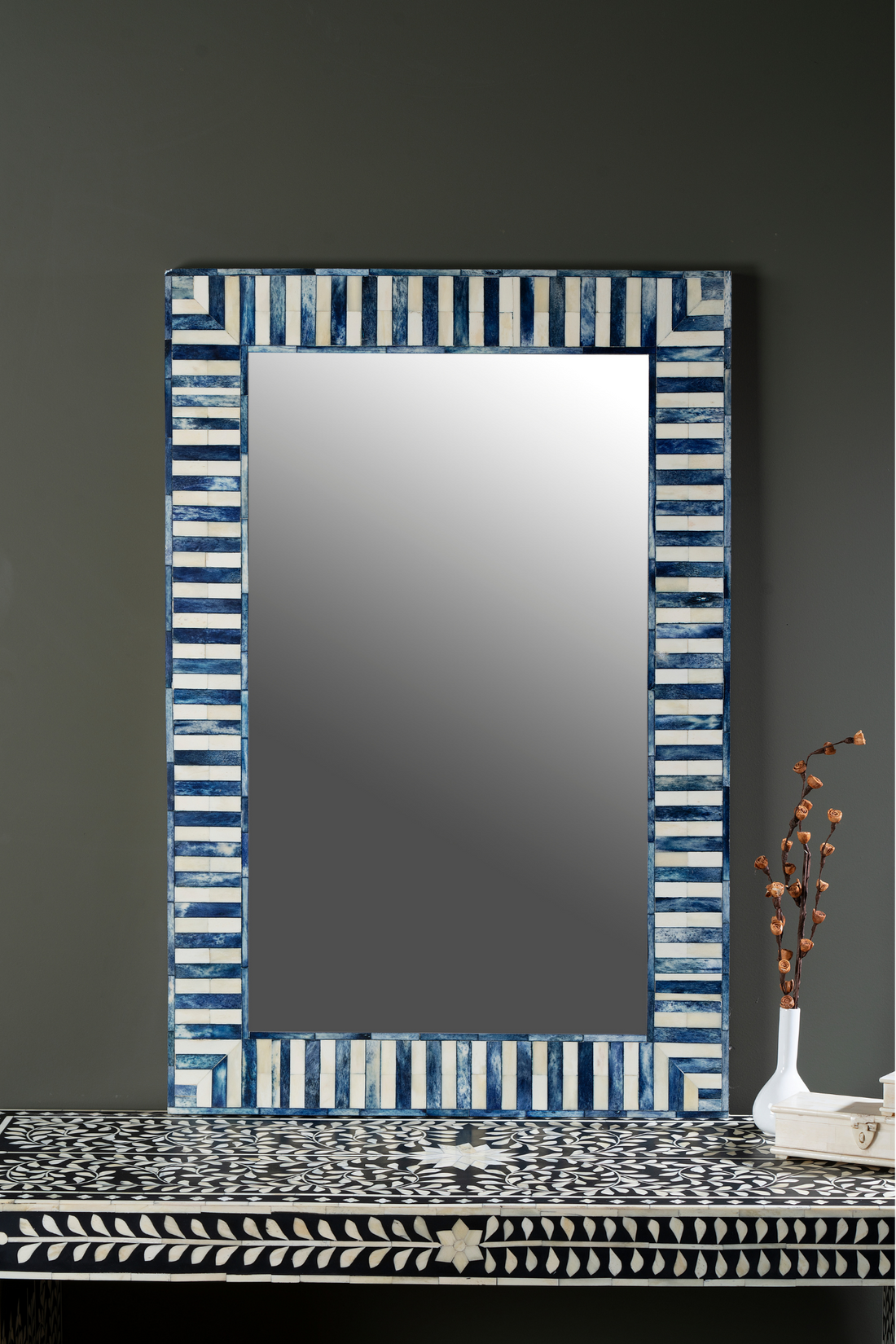 Indigo Stripe Inlay Rectangular Wall Mirror