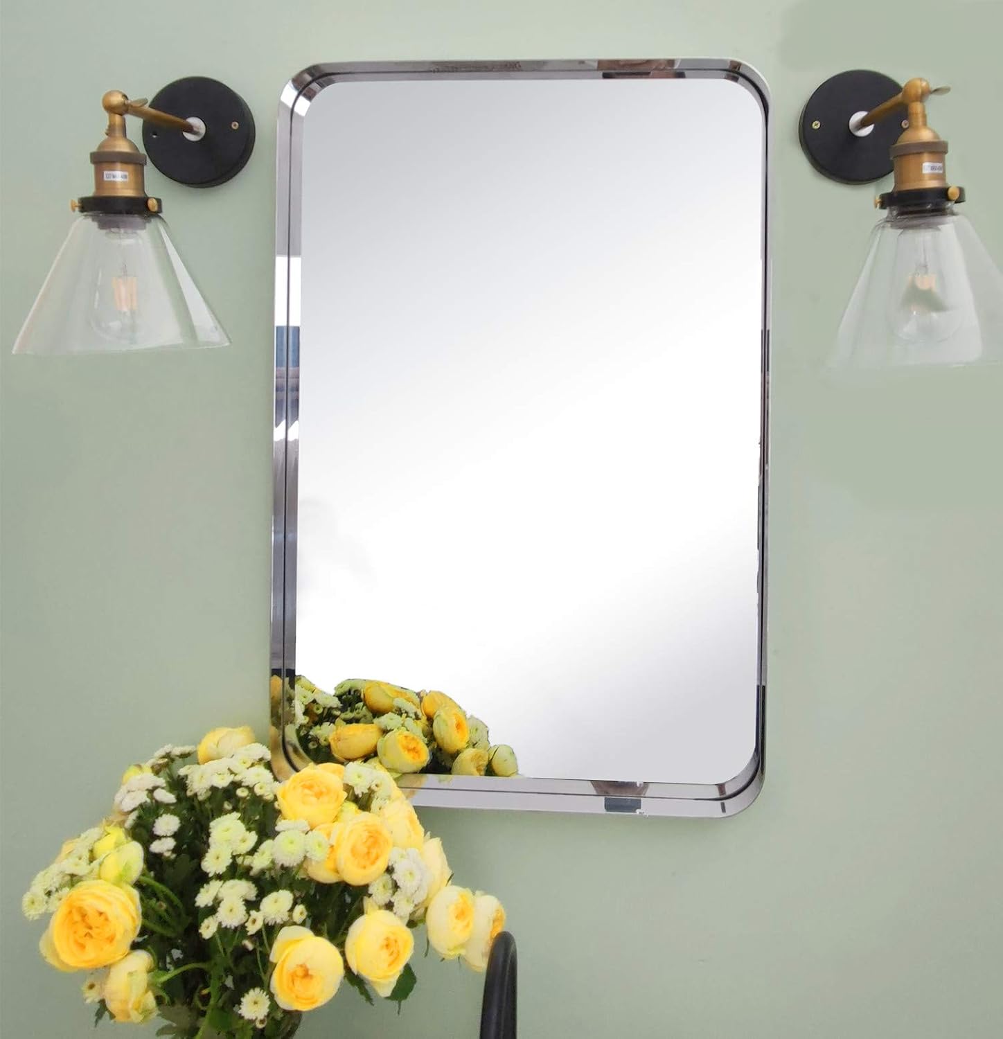 Chrome Metal Framed Bathroom Mirror