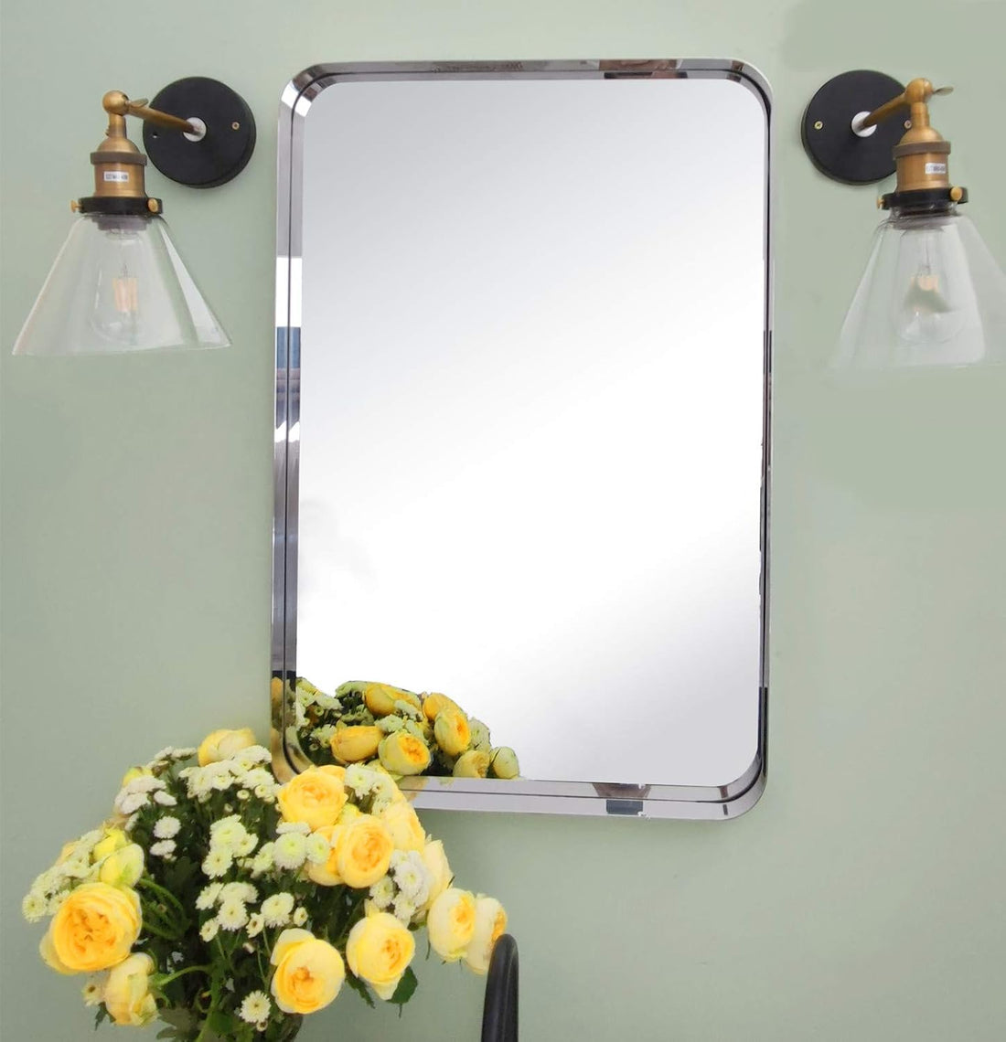 Chrome Metal Framed Bathroom Mirror