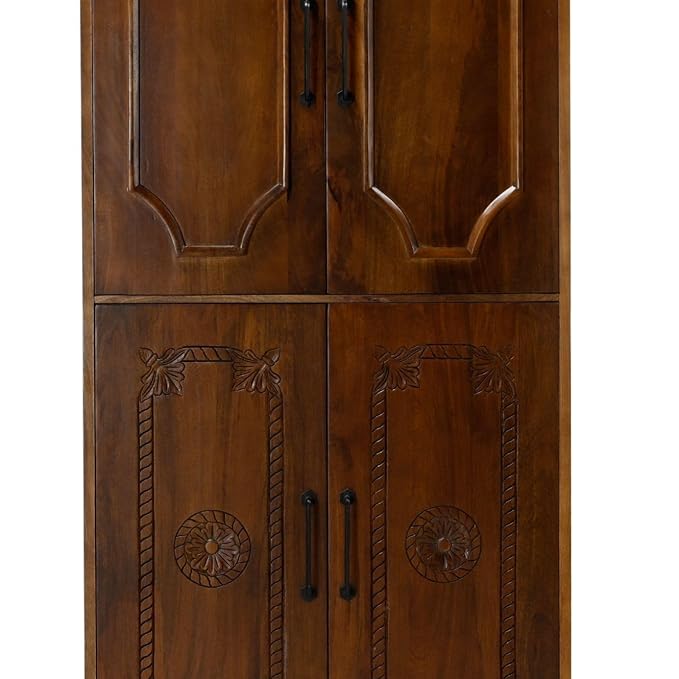 Handcrafted Solid Mango Wood Carving Wardrobe