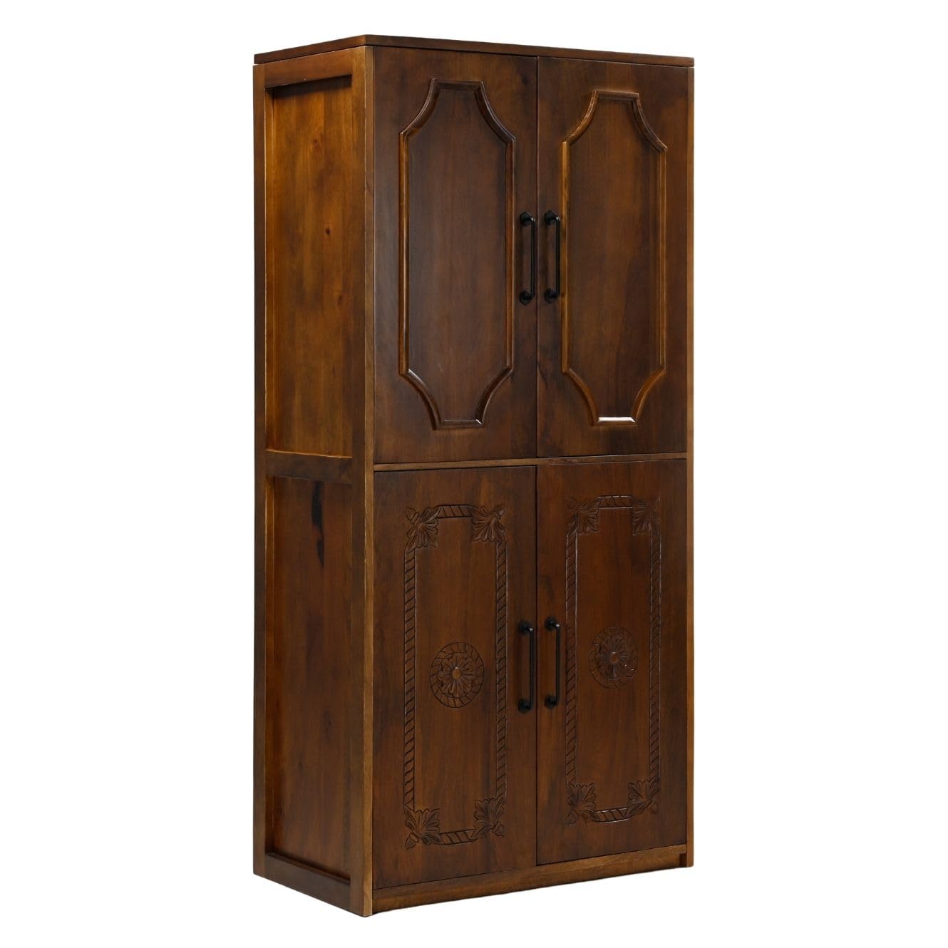 Handcrafted Solid Mango Wood Carving Wardrobe