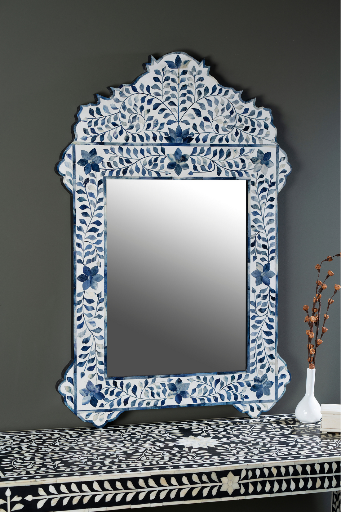 Indigo Floral Arch Inlay Wall Mirror
