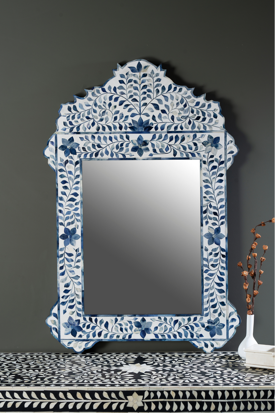 Indigo Floral Arch Inlay Wall Mirror