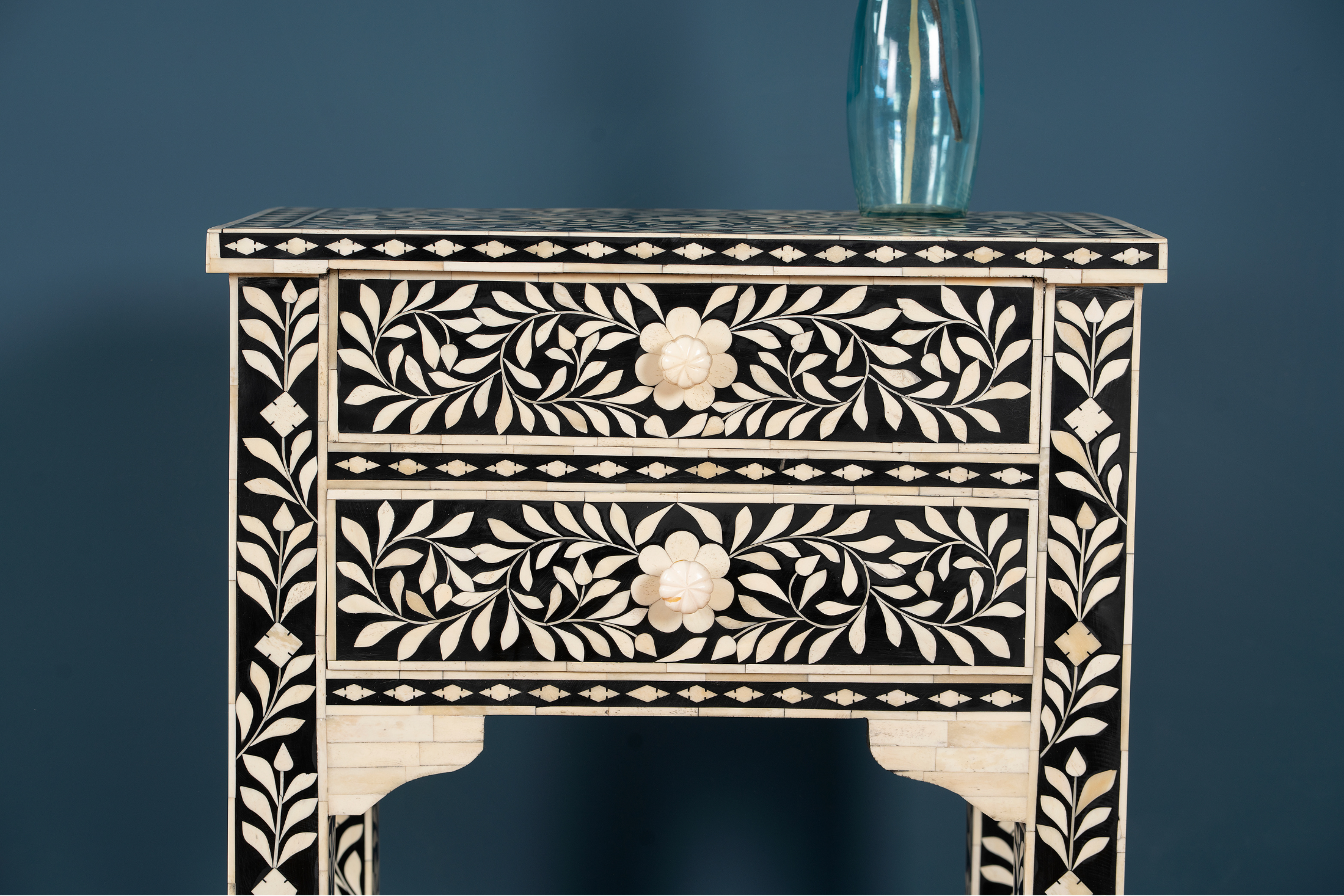 Noir Bloom Inlay Bedside Table