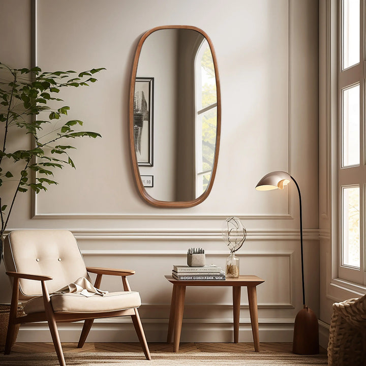 Jean wood frame rounded rectangle wall mirror