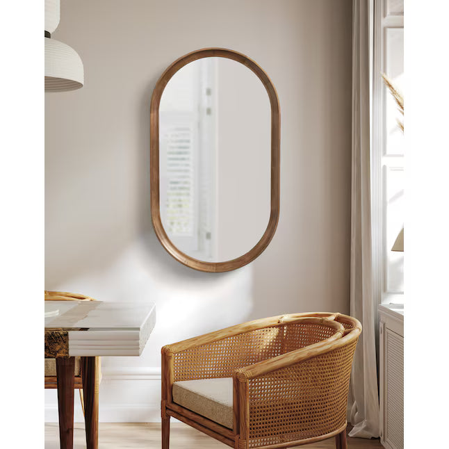 Oval Rustic Brown Framed Wall Mirror