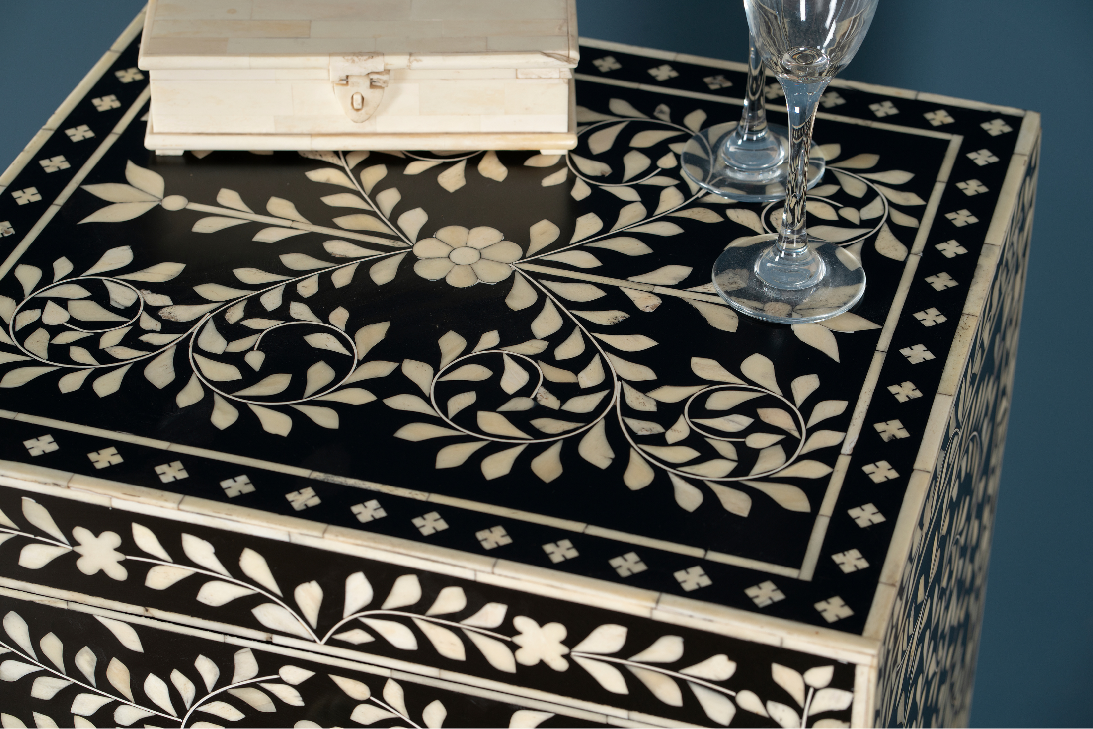 Noir Spiral Vine Inlay Accent Chest