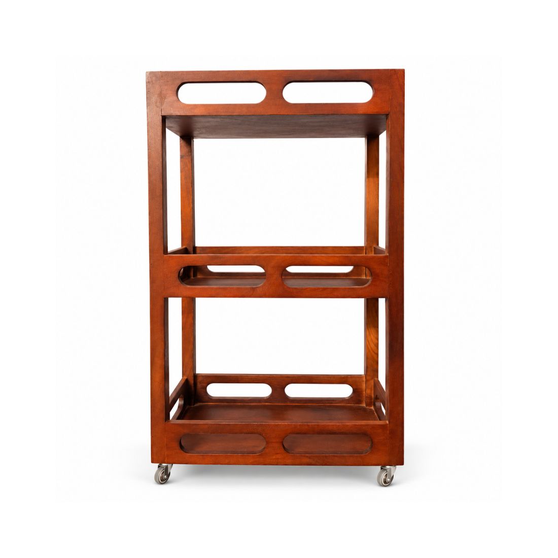 Walnut Elegance Solid Wood 3-Tier Serving & Storage Trolley