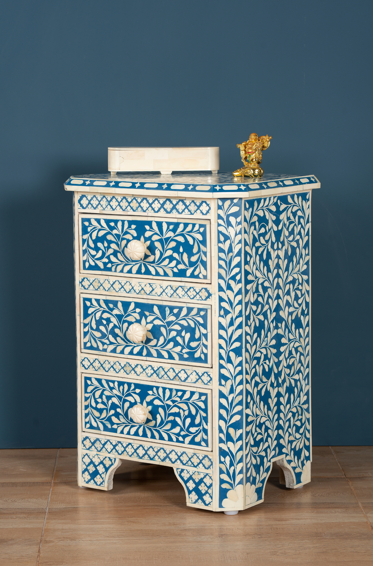 Azure Blossom Inlay Chest of Drawers