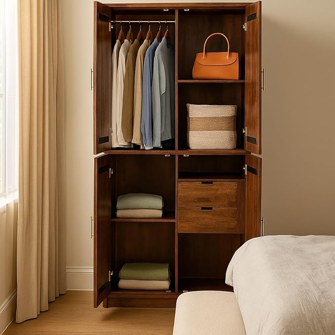 Handcrafted Solid Mango Wood Carving Wardrobe