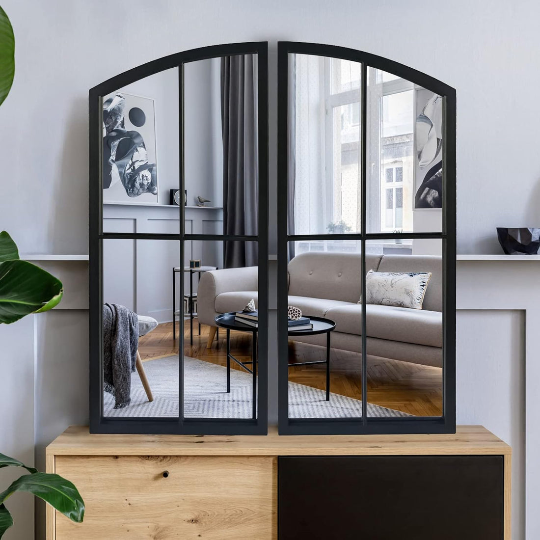 Black Arch Mirror,Window Pane Wall Decor