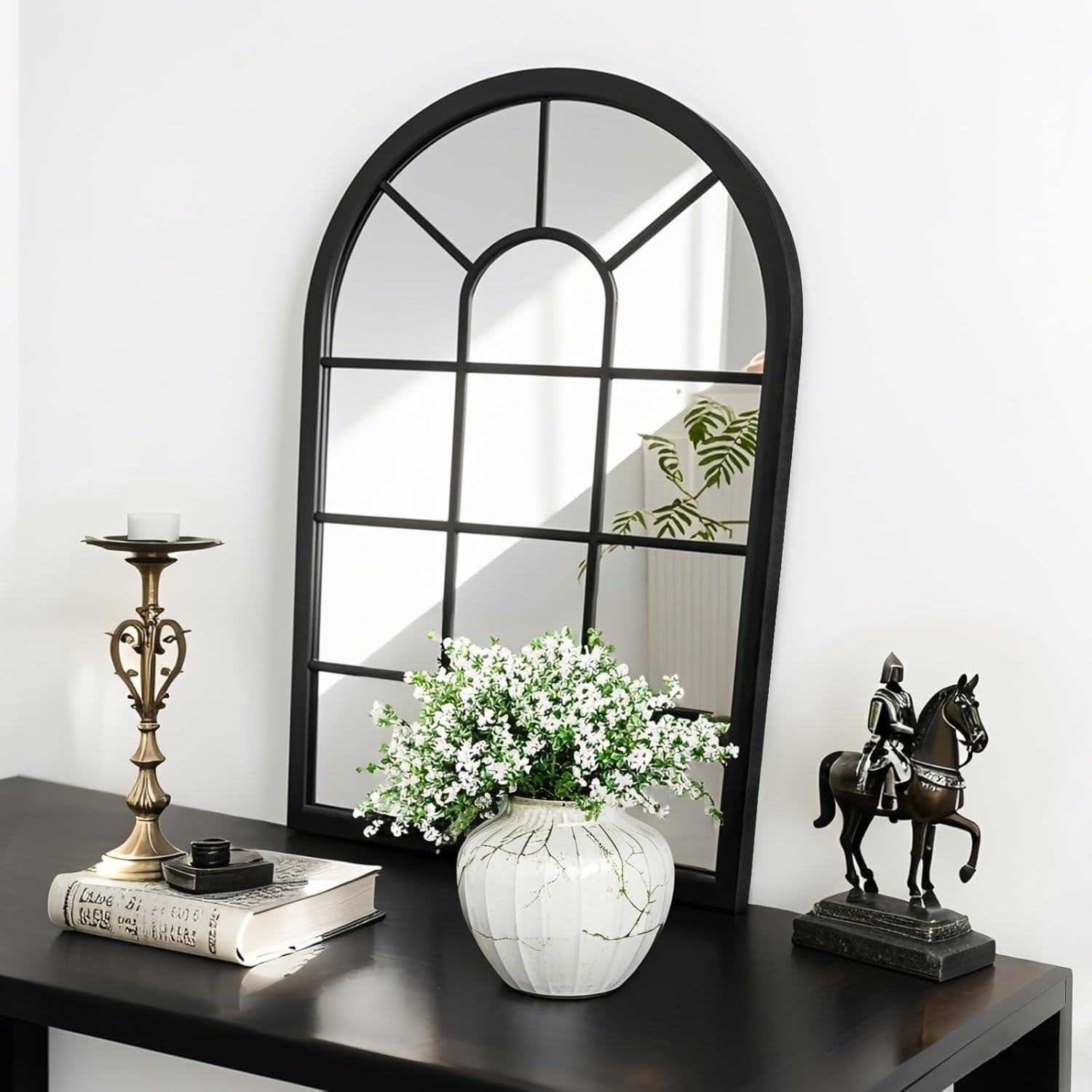 Black Arched Window Mirror, Farmhouse Decorative Wall Mirrors