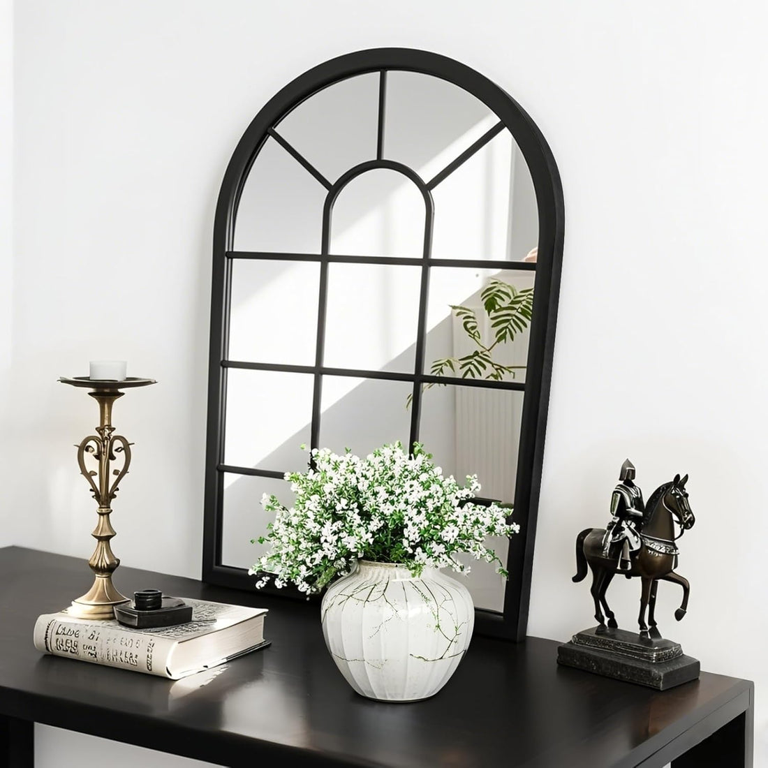 Black Arched Window Mirror, Farmhouse Decorative Wall Mirrors