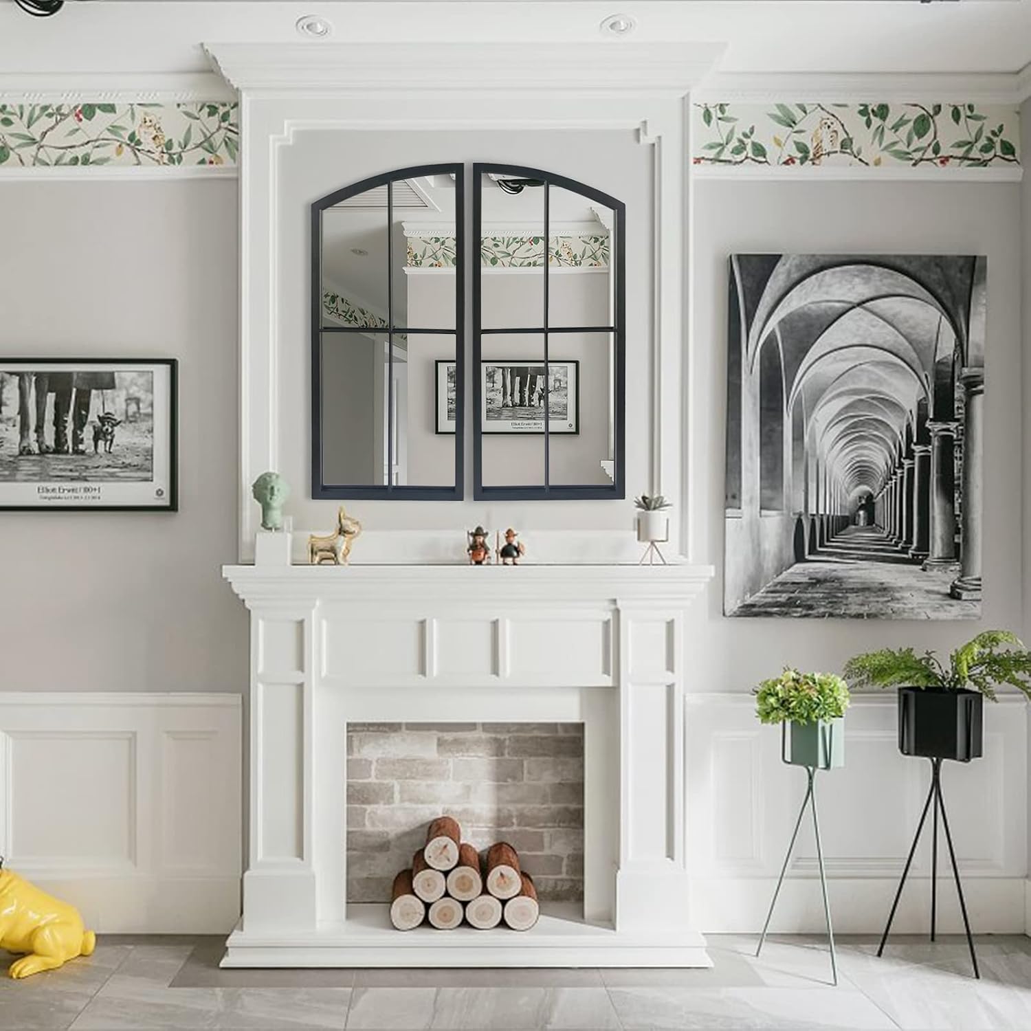 Black Arch Mirror,Window Pane Wall Decor