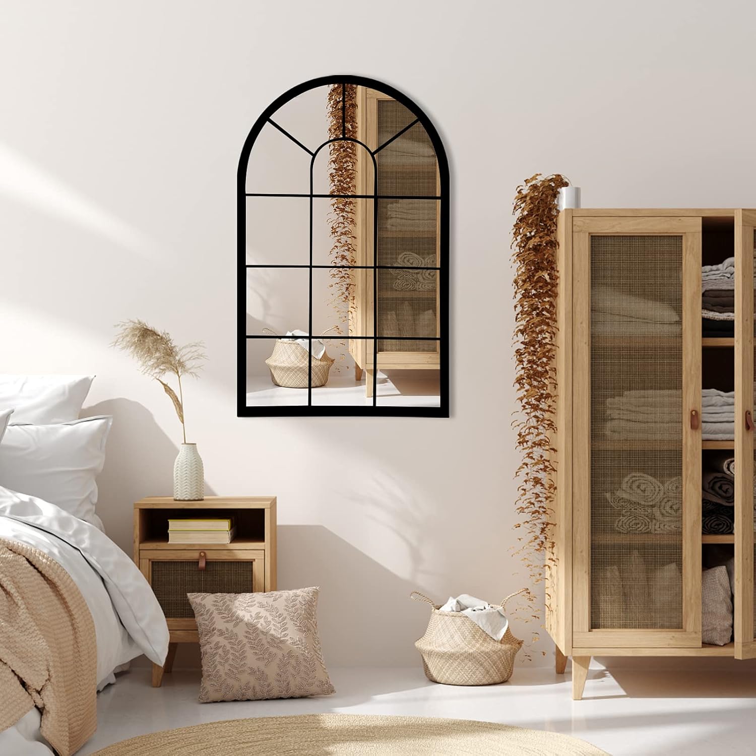 Black Arched Window Mirror, Farmhouse Decorative Wall Mirrors