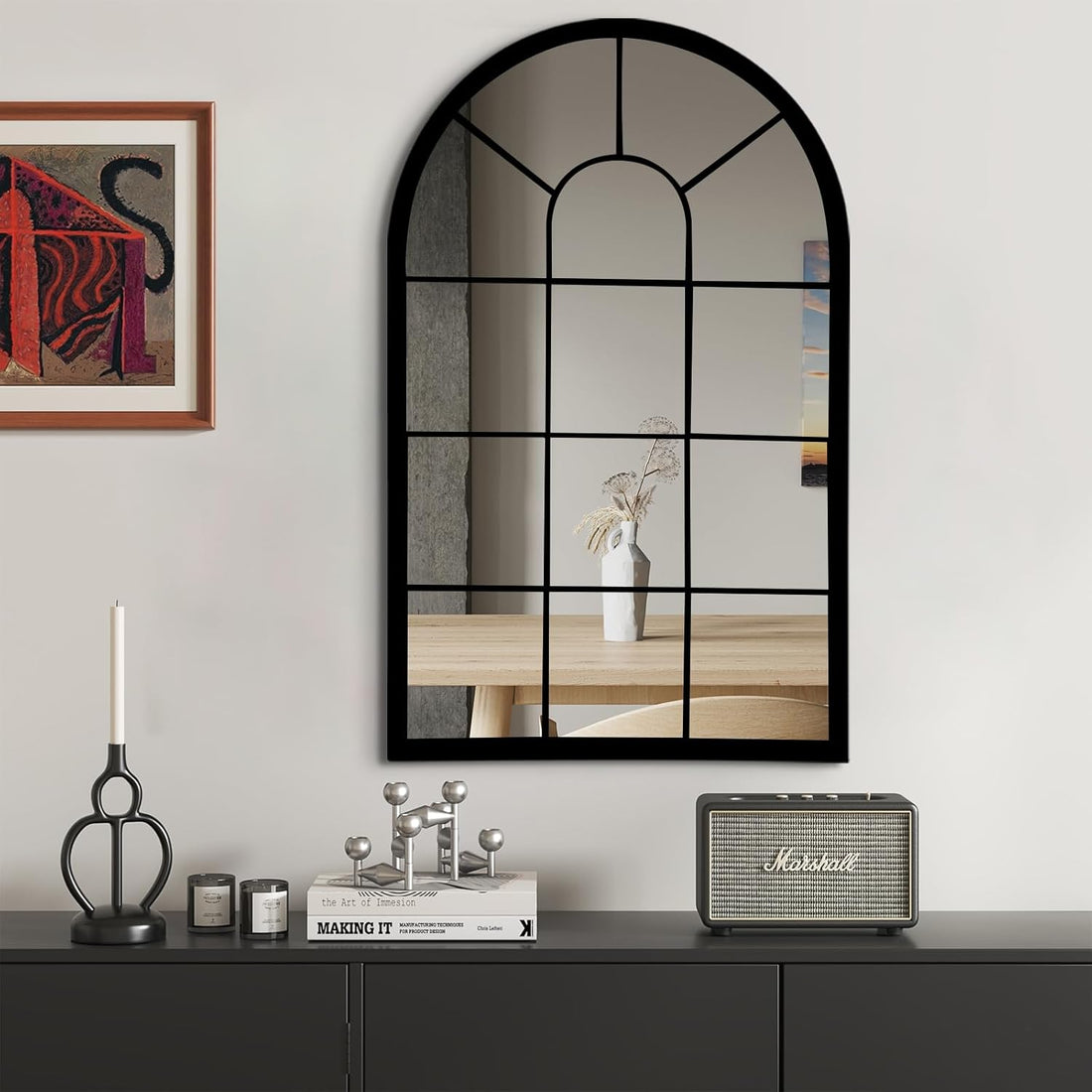 Black Arched Window Mirror, Farmhouse Decorative Wall Mirrors