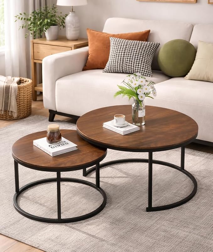 Furniture Round Side Coffee Table Set of 2