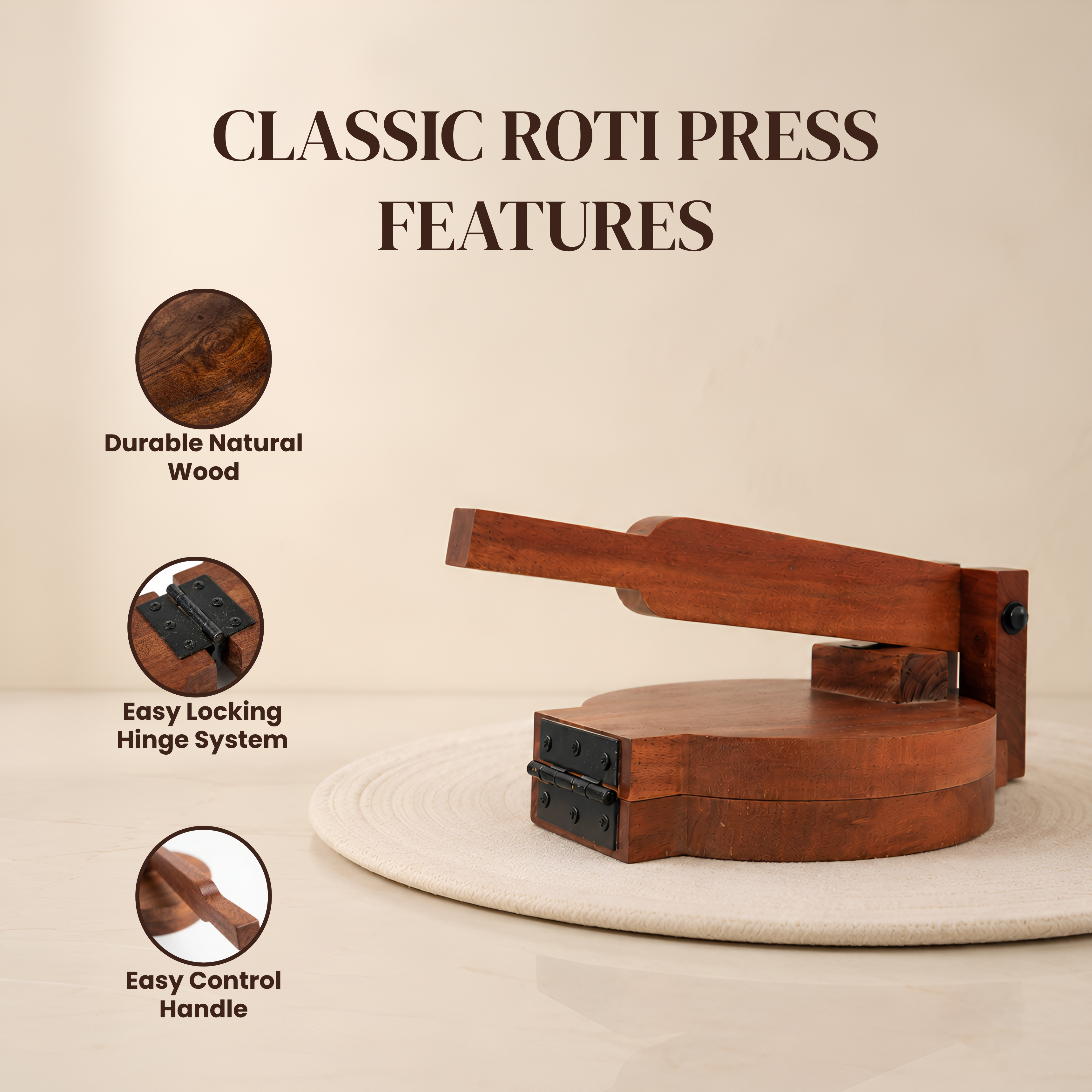 Handcrafted Wooden Roti Press