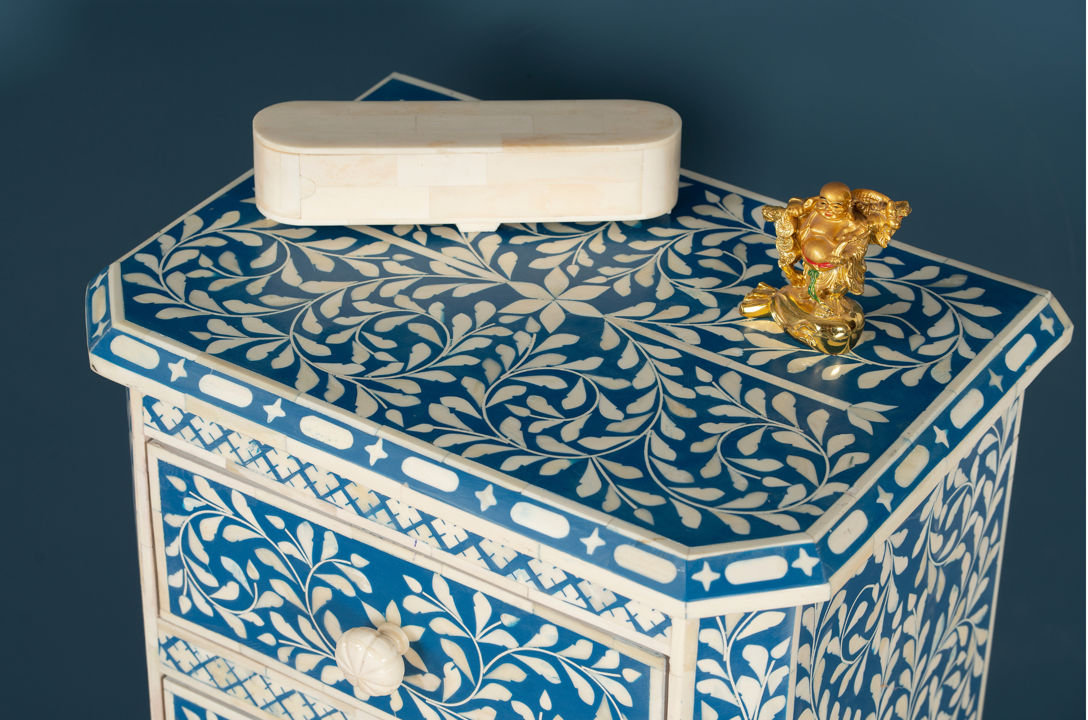 Azure Blossom Inlay Chest of Drawers