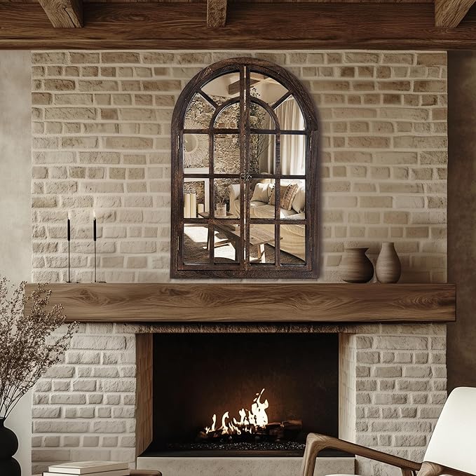 Arched Wall Mirror with Window Design