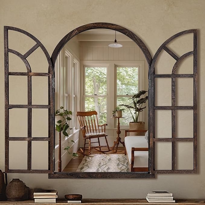 Arched Wall Mirror with Window Design