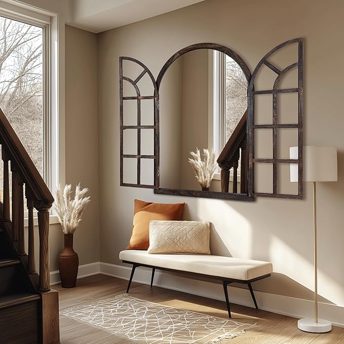 Arched Wall Mirror with Window Design