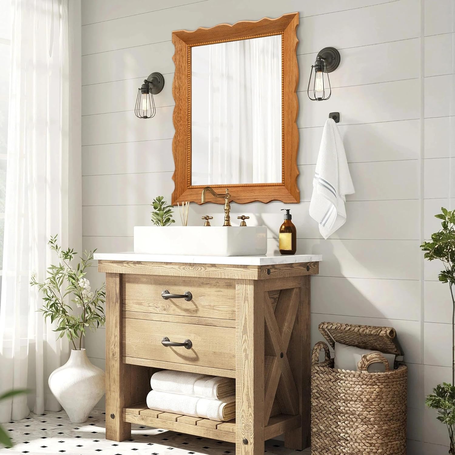 Rustic Wooden Framed Wall Mirror