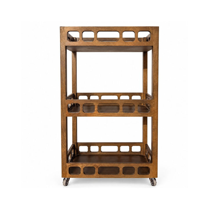 Rustic Craft Solid Wood 3-Tier Utility & Serving Trolley
