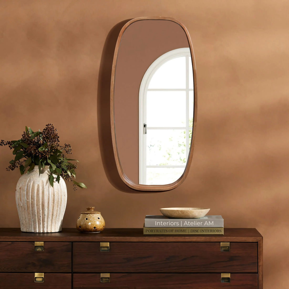 Jean wood frame rounded rectangle wall mirror