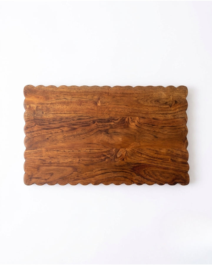 Rustic Scalloped Wooden Serving Platter
