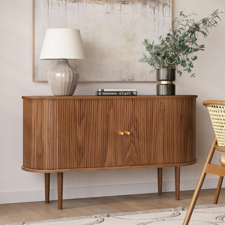 Rattan Medium Cabinet - 3 Shelf Storage With Sliding Doors,