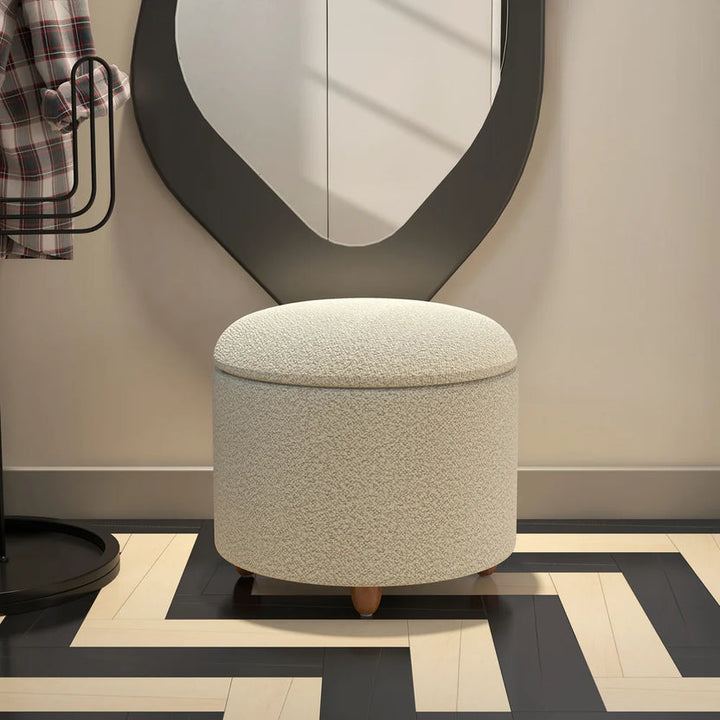 Modern White Boucle Vanity Stool