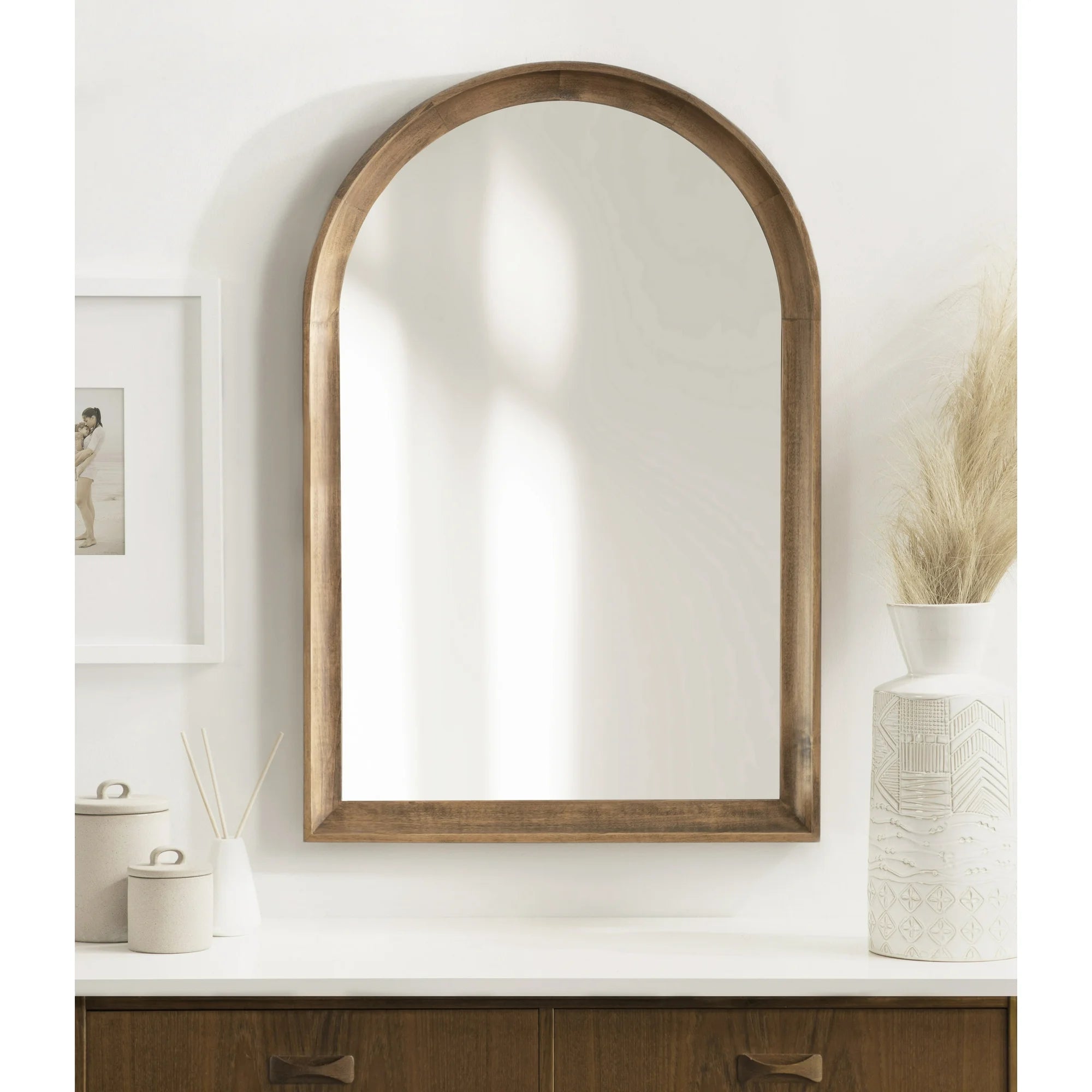Modern Transitional Arched Wooden Wall Mirror