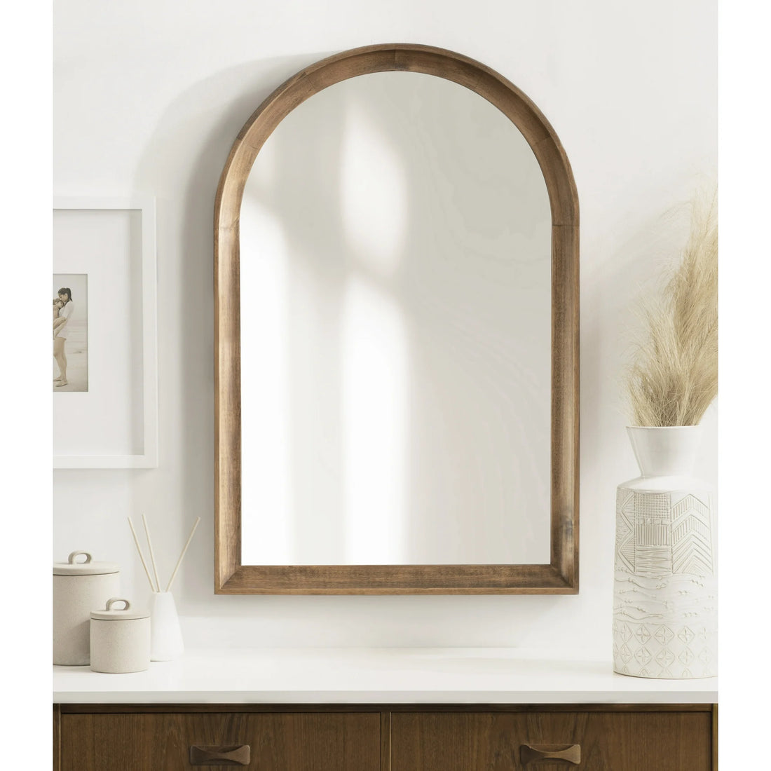 Modern Transitional Arched Wooden Wall Mirror